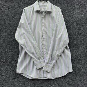 Peter Millar Mens Purple Green White Striped Long Sleeve Dress Shirt XL